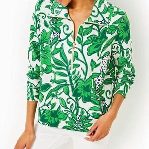 Lilly Pulitzer Eleni UPF 50+ Half Zip Pullover Green Floral Womens S Golf UV Top